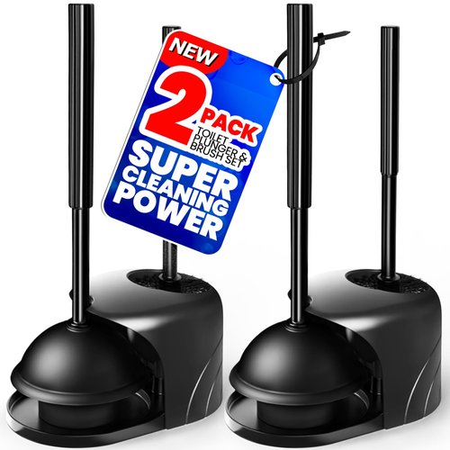 Denvlex 2Pack 2 in 1 Toilet Brush and Plunger Set, Extended Handle Plunger,Toilet Bowl Brush Plunger Set,Bathroom Cleaning Tools,Cleaning Brush,Toilet Brush Plunger Combo(Bright Black)