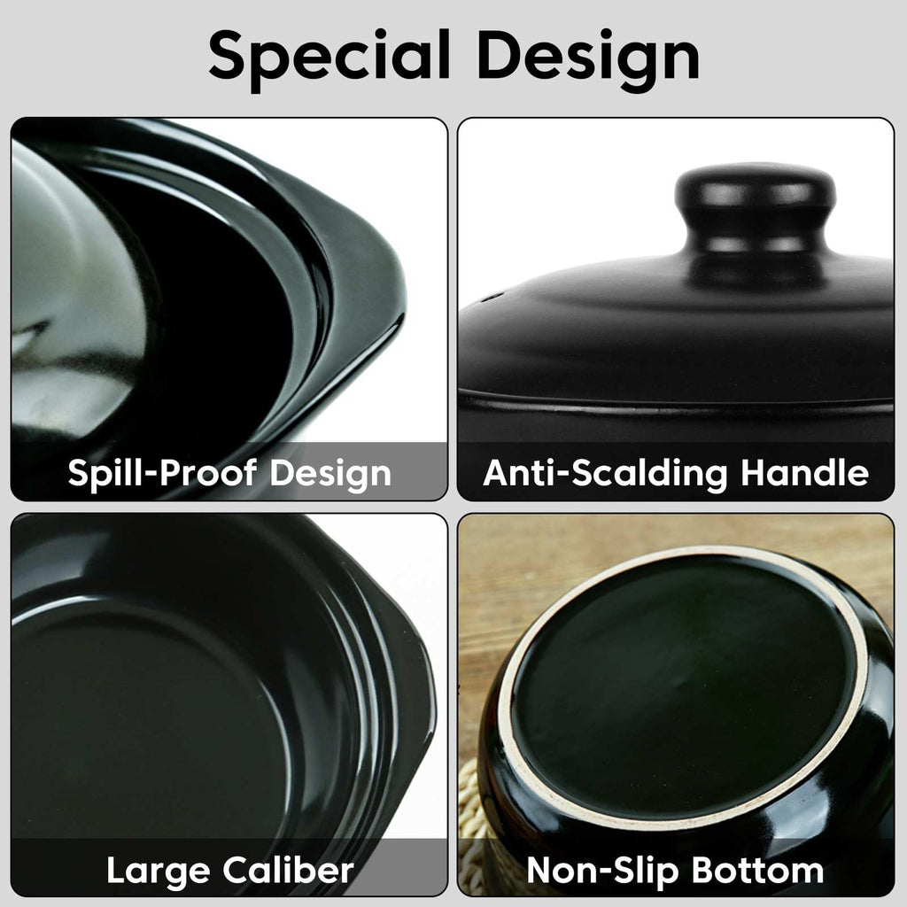 1.9 Quart Clay Pot for Cooking with Lid - Black Earthenware Pot & Olla de Barro for Korean, Soup & Rice - Non-Stick Clay Cookware for Stovetop & Oven