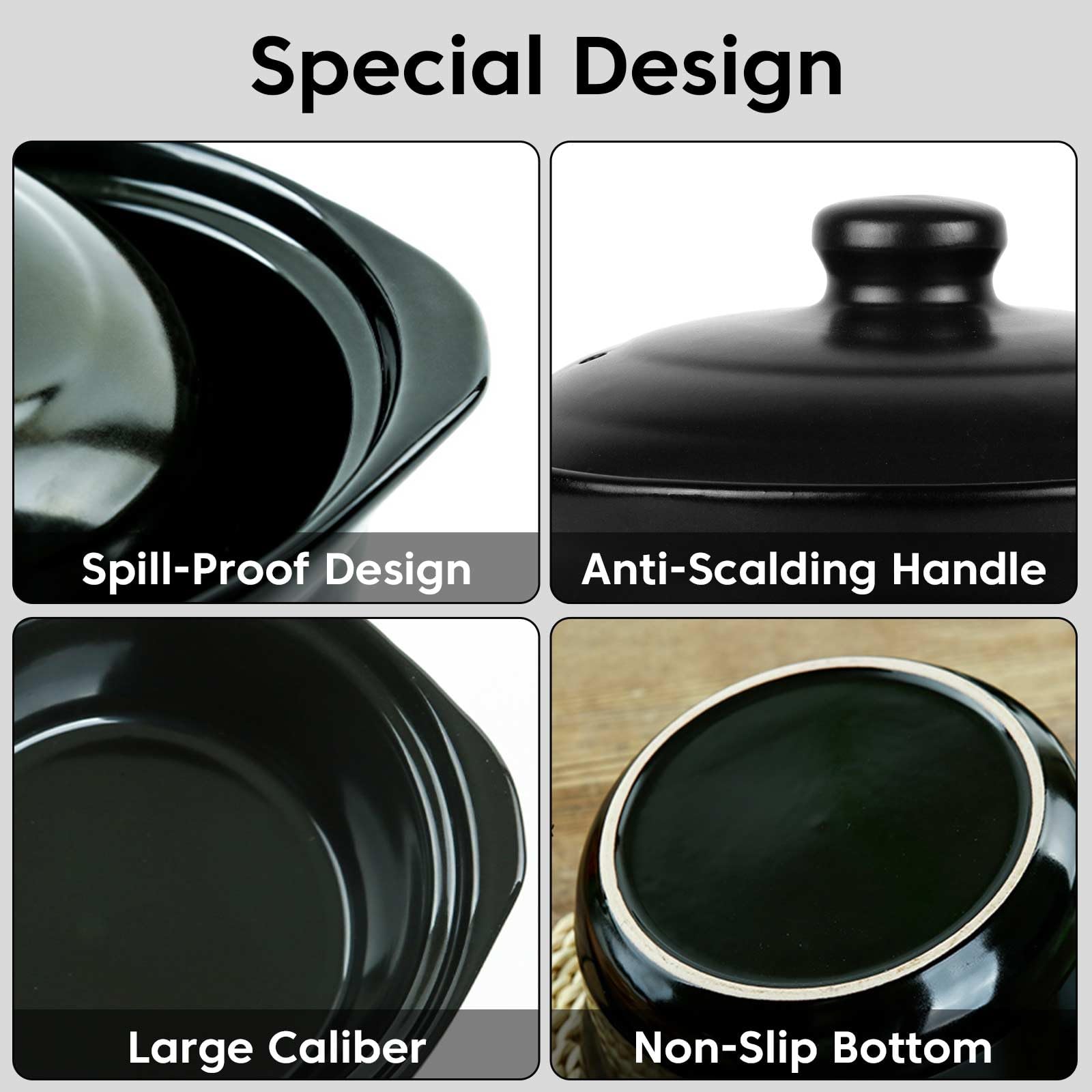 1.9 Quart Clay Pot for Cooking with Lid - Black Earthenware Pot & Olla de Barro for Korean, Soup & Rice - Non-Stick Clay Cookware for Stovetop & Oven