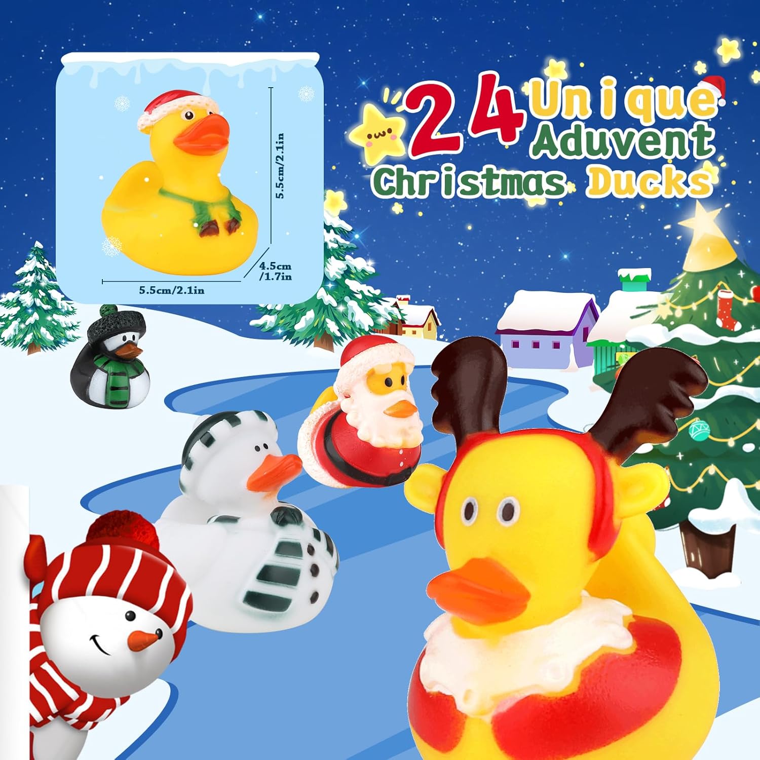 Rubber Duck Advent Calendar - 24 Days Countdown for Kids | Fun Christmas Bath Toys & Party Favors