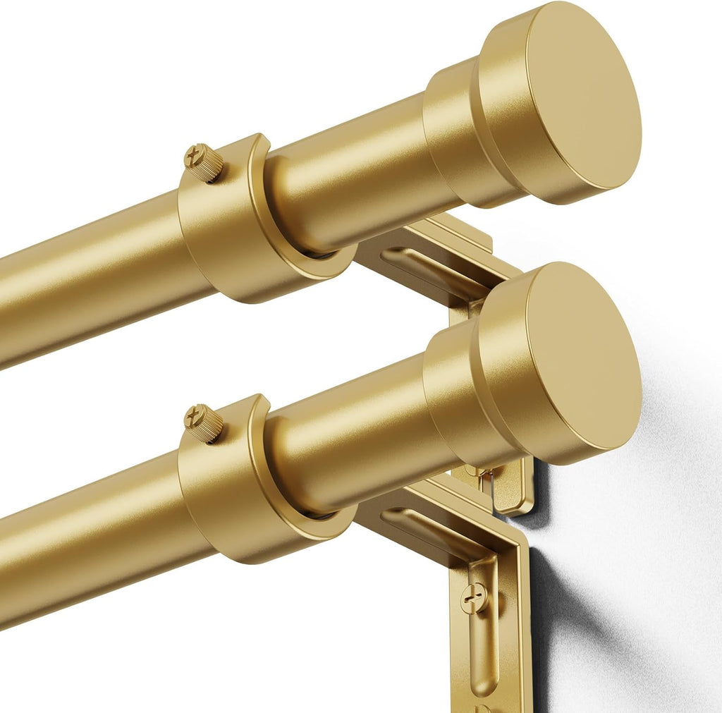 YaFex Curtain Rods - Heavy Duty 1 Inch Adjustable Window Treatment Rods | 32-58 Inch, Modern Gold Design
