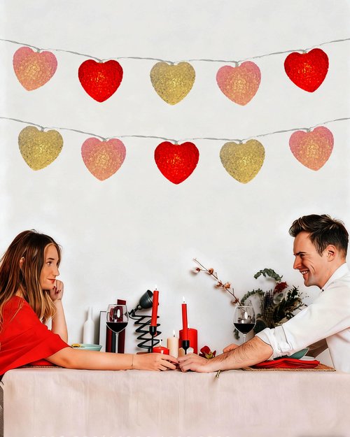 Valentines Decor Lights Battery Operated 6.9FT 10 LED Red Pink White Heart String Lights with Timer, 8 Modes Valentine's Day Light Romantic Heart Fairy Light for Home Bedroom Valentines Wedding Decor