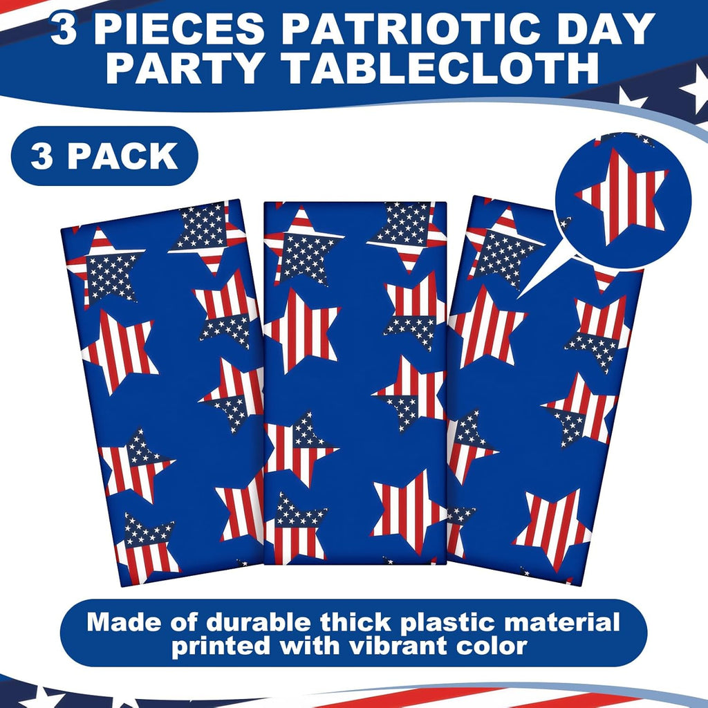 Oudain Patriotic Tablecloth Set - USA Flag Design | 54 x 108 Inch Disposable Rectangle for 4th of July Celebrations