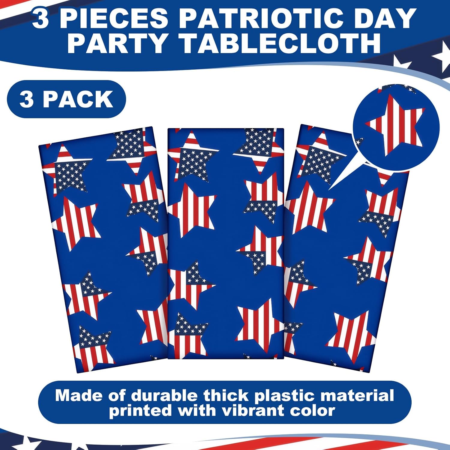 Oudain Patriotic Tablecloth Set - USA Flag Design | 54 x 108 Inch Disposable Rectangle for 4th of July Celebrations