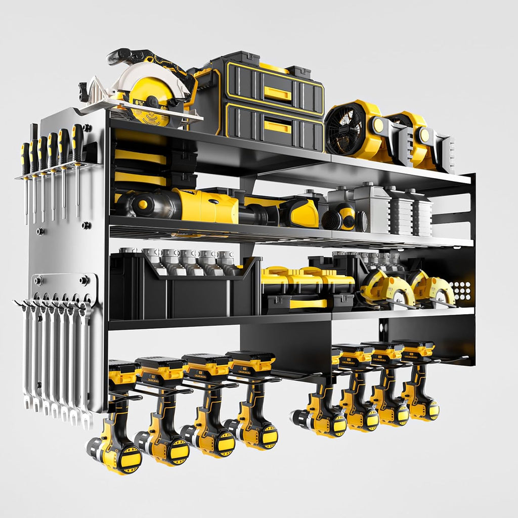 Oviitech Power Tool Organizer - Heavy Duty Wall Mount Storage Rack | 8 Drill Holder, 400lbs Capacity, Black