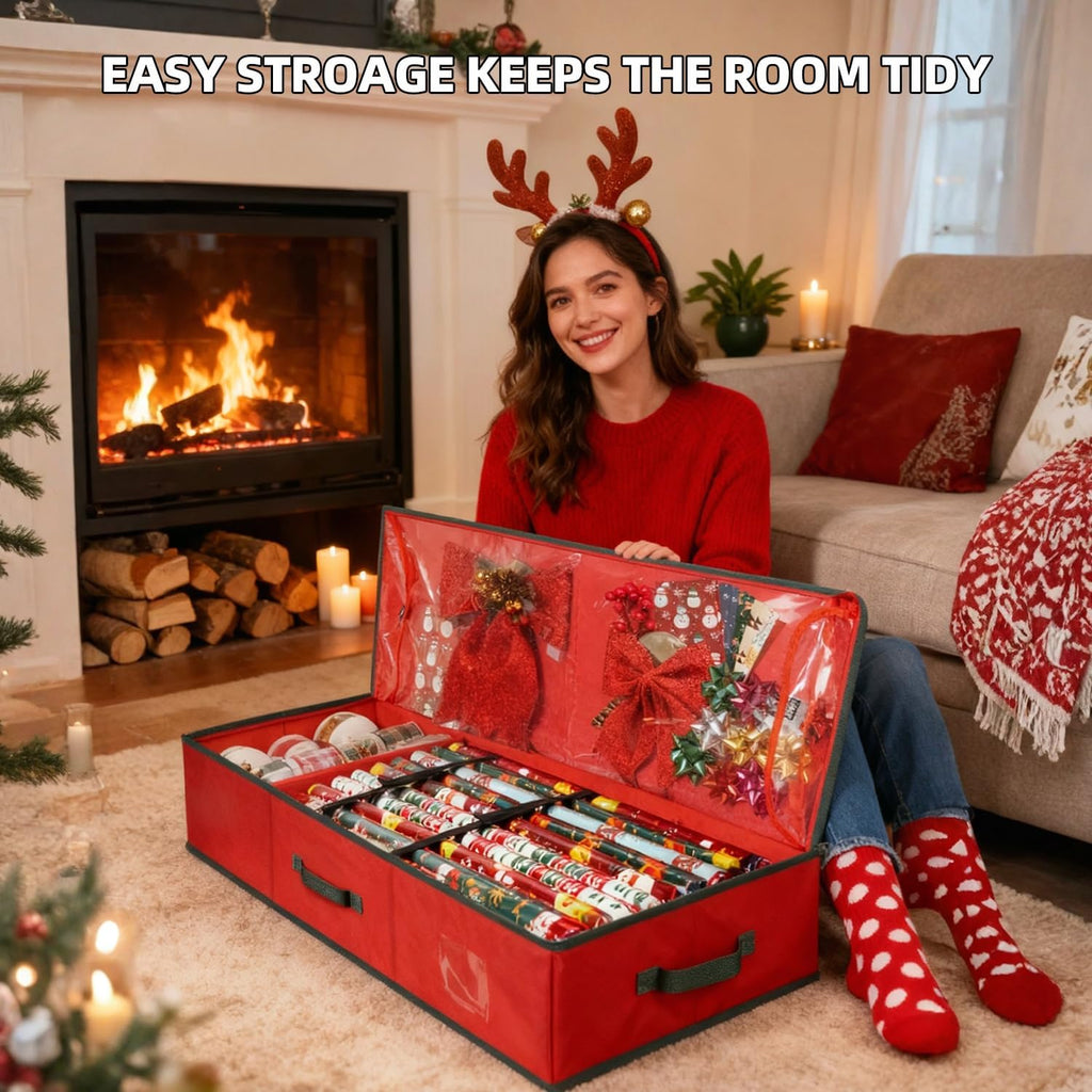 VoMii Gift Wrap Organizer - 40 Inch Storage Container for 24 Rolls of Wrapping Paper & Accessories