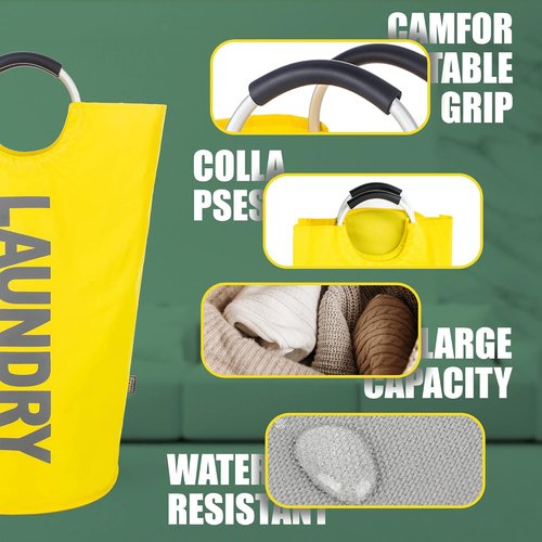Caroeas 95L Pro Large Laundry Basket - Waterproof Hamper with Padded Handles | Collapsible & Stands Up Well (Yellow)