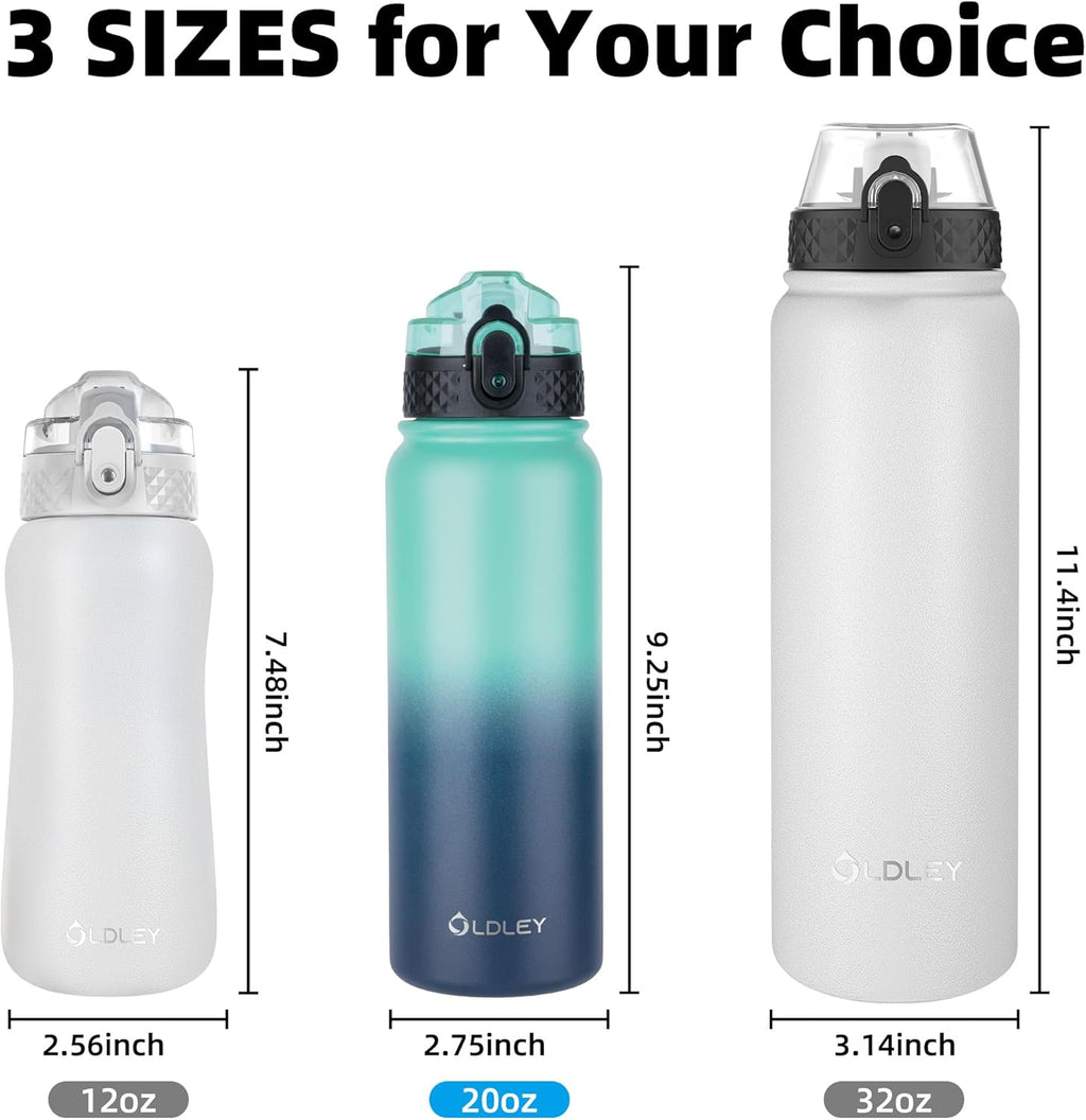 Oldley Insulated Water Bottle - 20oz Stainless Steel with 3 Lids | BPA-Free, Leak-Proof, Ideal for School & Travel