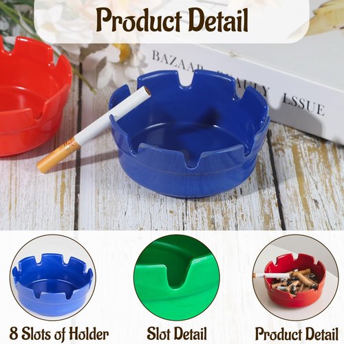 4 Pieces Assorted Colors Plastic Ash Tray for Cigarette Smokers, Stackable Tabletop Ashtray, Ashtrays for Outdoor Indoor Home Patio Office Hotel Bar Restaurant Use (Black Blue Green Red)