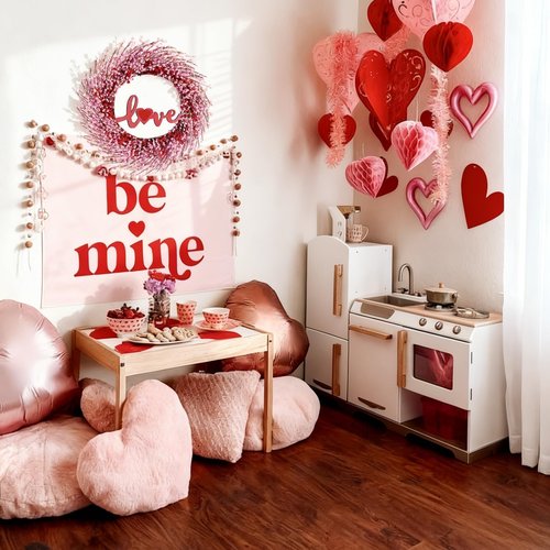 NAHUAA Pink Valentine Wreaths 20 Inch Berry Valentines Day Wreath Pink Wreaths for Front Door Heart Wreath with Sign Love for Spring Table Window Wedding Decor