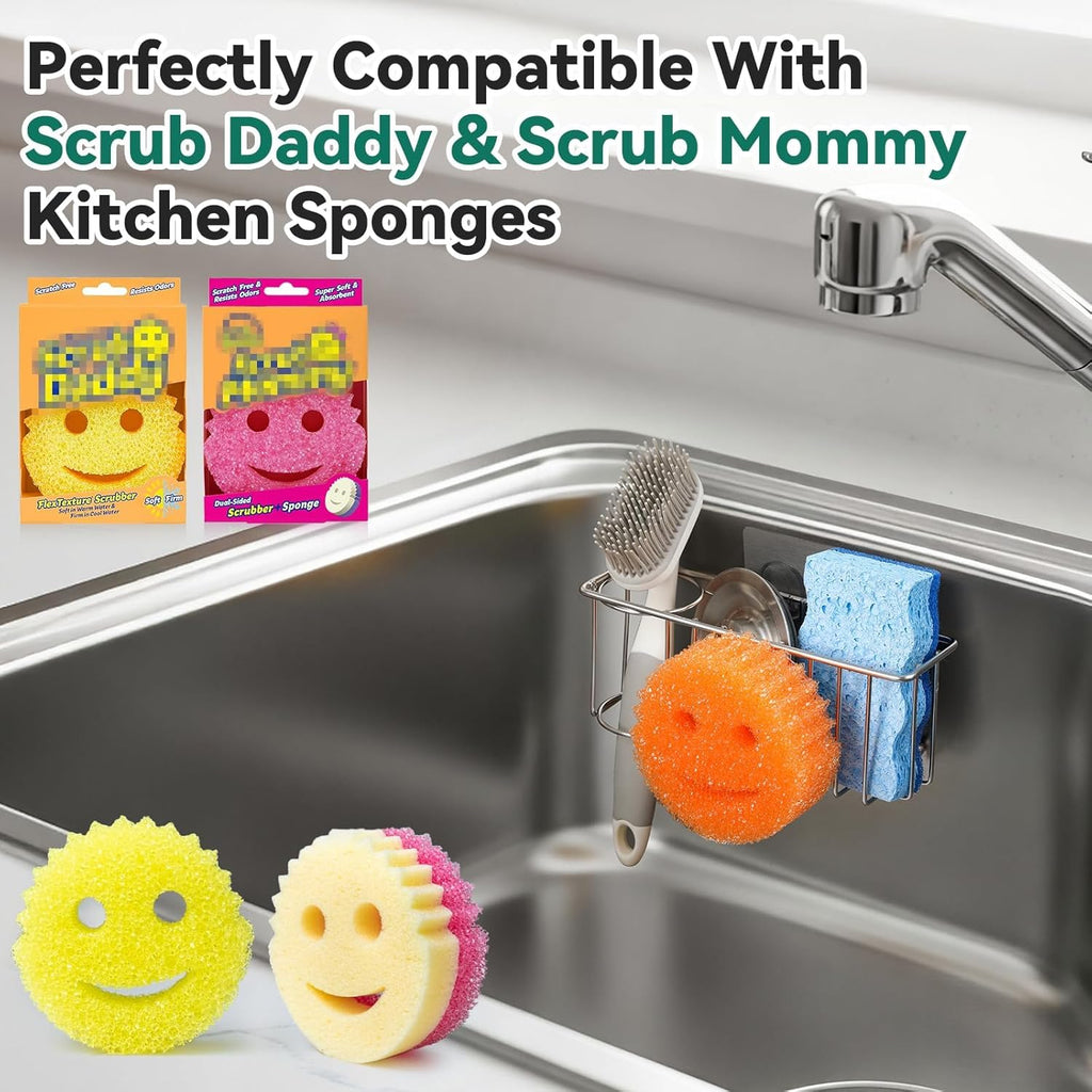 Scrub Daddy 3-IN-1 Multiuse Sponge Holder - Kitchen Sink Organizer with Suction Cups & Adhesive Hook