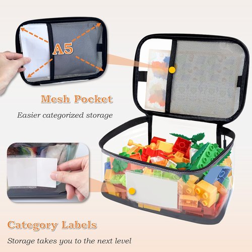 Upgraded Large Storage Toy Organizer, Clear Storage Toy Bags with Label & Manual Pocket for Puzzles (8PCS)