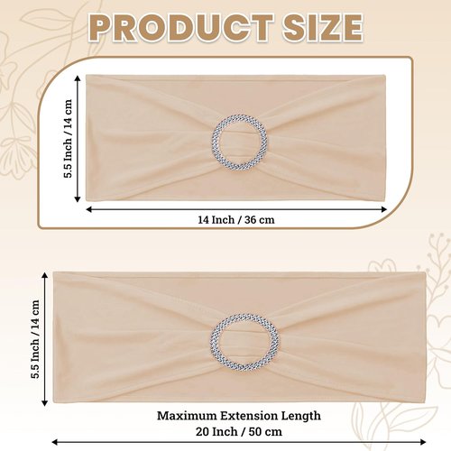 MDS Spandex Chair Sashes - 200 Universal Elastic Stretch Bands with Buckle Slider Bow | Champagne Gold