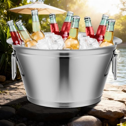 Maxdot Stainless Steel Beverage Tub Large Champagne Buckets 20-Quart 5-Gallon Insulated Ice Bucket for Parties with Double Hinged Handles Heavy Duty Drink Cooler Tub Wine Beer Chiller for Parties