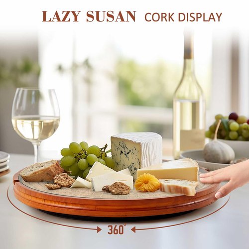 Maxdot Wine Cork Holder Decorative Wine Lover Creative Wedding Gifts for Couples Wooden Lazy Susan for Countertop with Glass Protective Cover Can Store 130 Corks Stoppers Display Bar Table Centerpiece