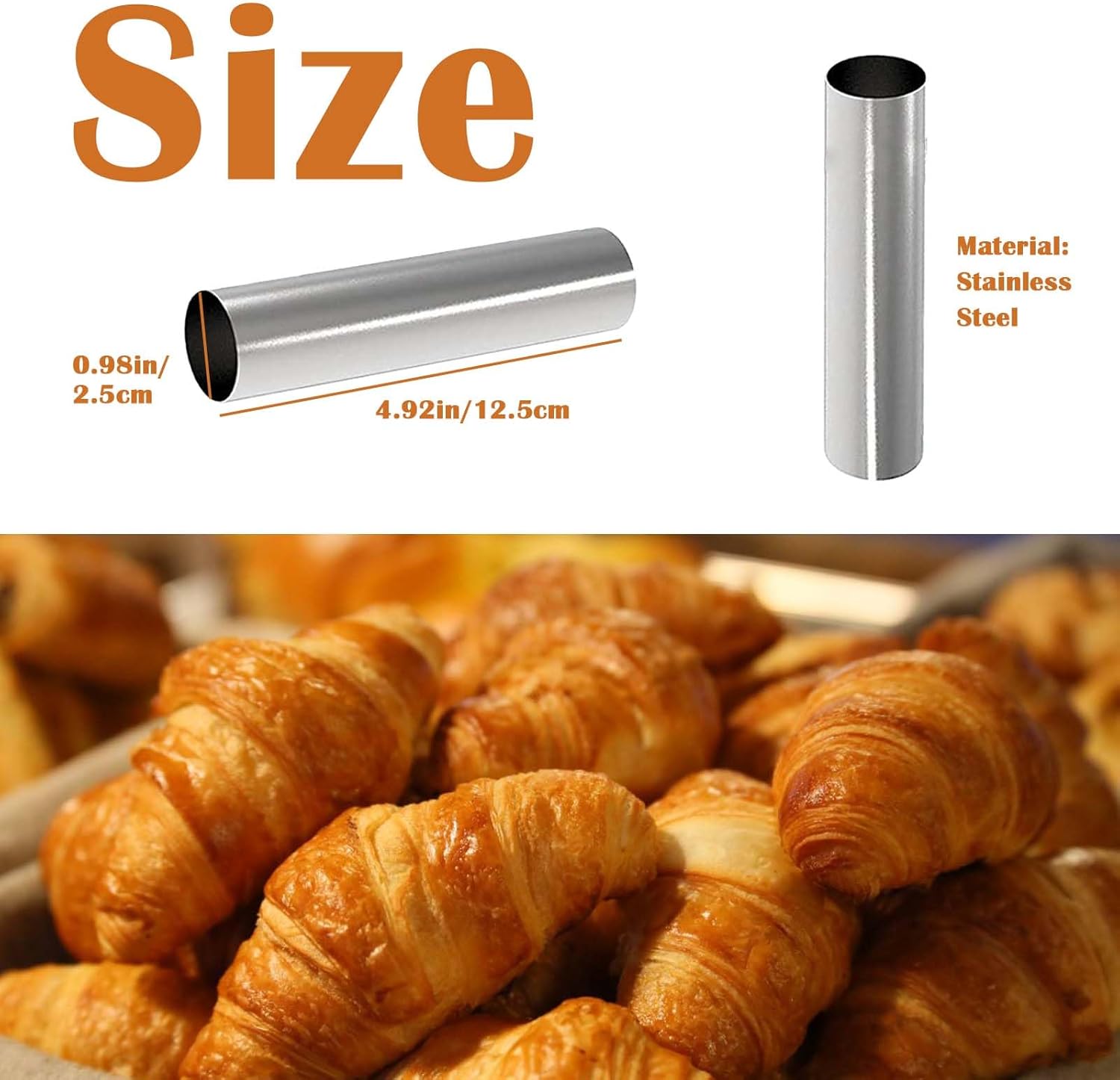 Skiennix Non-Stick Cream Horn Molds - 6 Pcs Stainless Steel Cannoli Tubes | 4.92 Inch Baking Cones