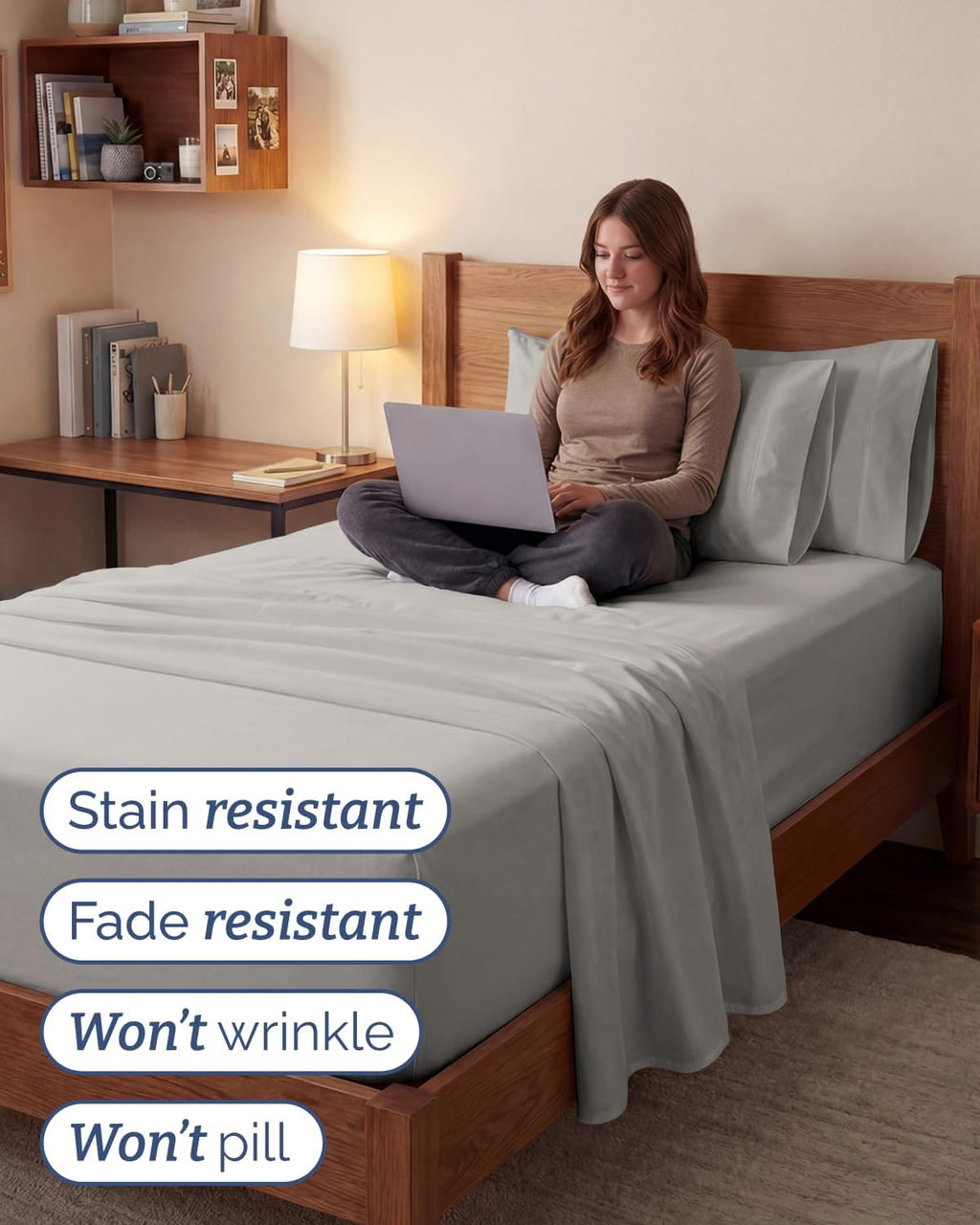 Skiennix Extra Deep Twin XL Sheet Set | 4-Piece Breathable Cooling Bedding - Soft, Wrinkle-Free French Grey