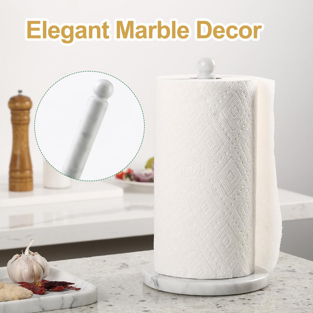 Koville Italian Marble Paper Towel Holder Countertop, Carrara Stone Paper Towel Holder Stand for Kitchen Storage, for Standard or Jumbo-Sized Rolls(Bianco Carrara)
