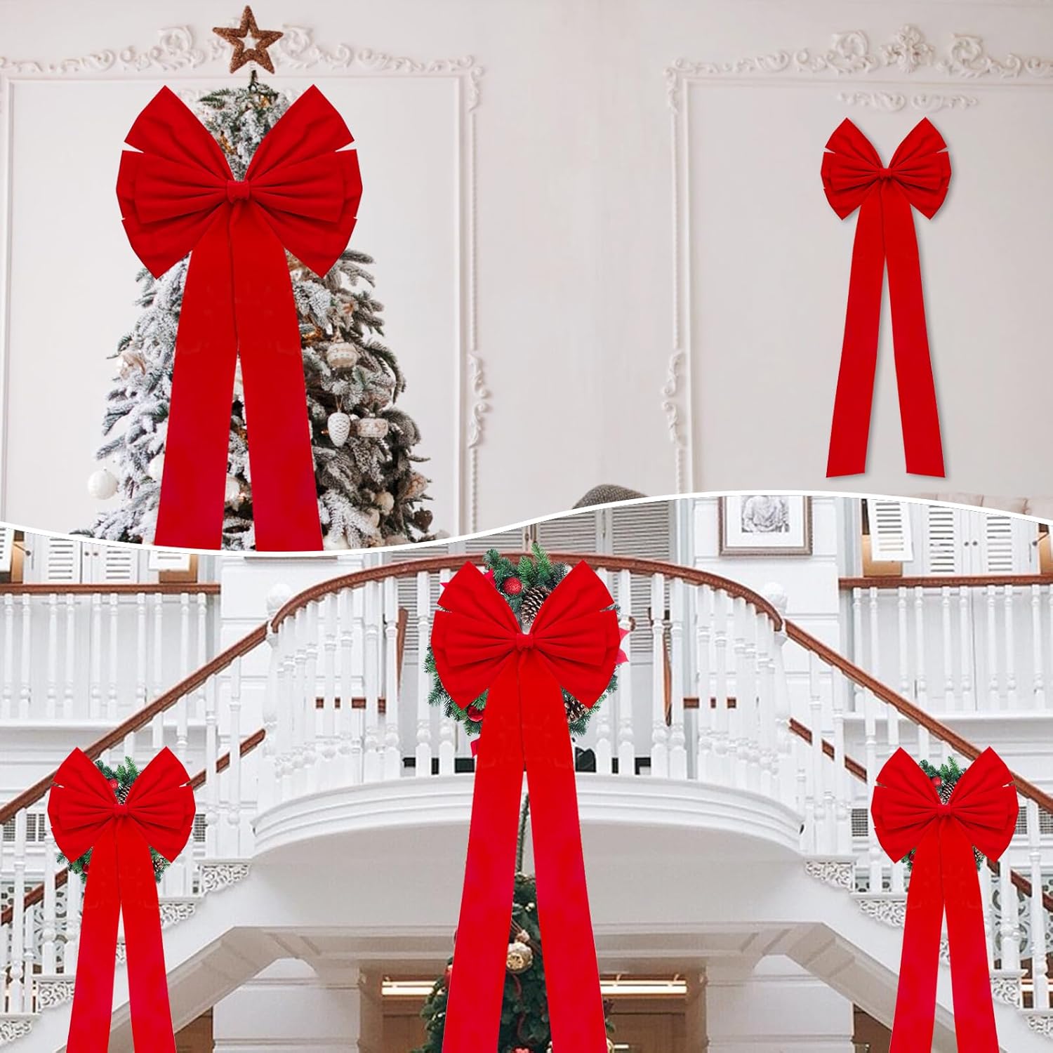Regine Switzerland Christmas Bows - Large 18”x35” Red Velvet Car & Tree Bow Topper | 2 Pack for Festive Decor