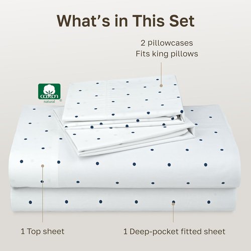 California Design Den King Sheet Set - 100% Soft Cotton, 400 TC, Award-Winning Sateen Finish, Deep Pockets - Polka Dot