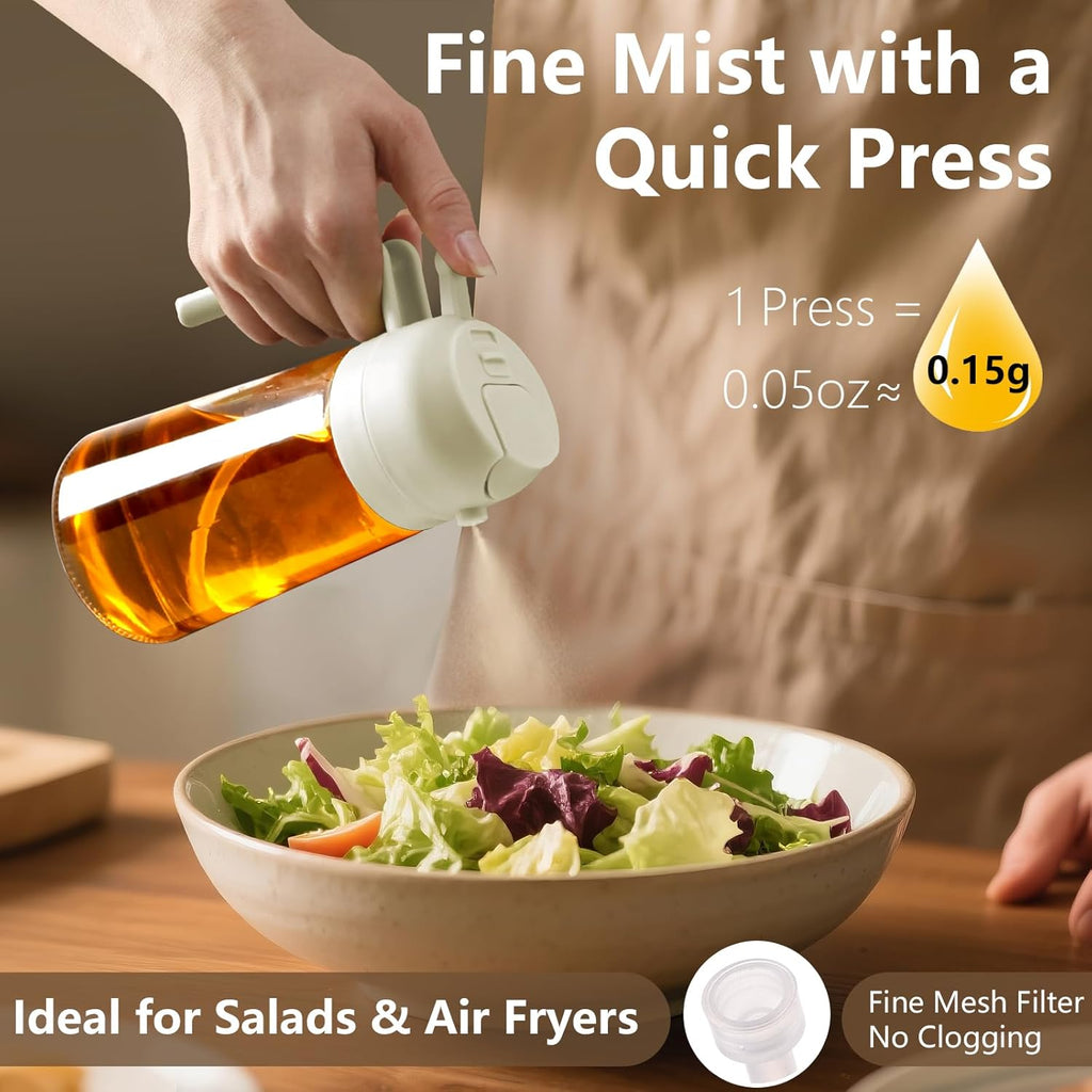 Skiennix Oil Sprayer - 16oz Glass Dispenser for Cooking & BBQ - Perfect for Air Fryers & Salads | White