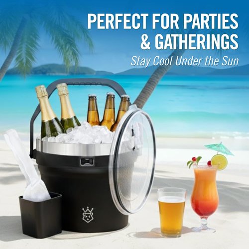 Insulated Ice Bucket with Lid & Scoop-XL Double-Walled, bar Essentials for Entertaining, Holiday Party, Stainless Steel Wine Chiller, Beverage Tub with Handle, Bottle Opener, Great Gift(White)
