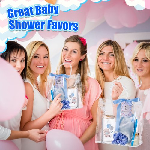 Reallnaive 43 Pcs Baby Shower Prizes for Player Winner Wedding Bridal Shower Favor Gifts Including Glass Cups Aromatherapy Candle Eye Mask Hair Band Greeting Card Pen Ribbon Gift Bag(Bear Style,Blue)