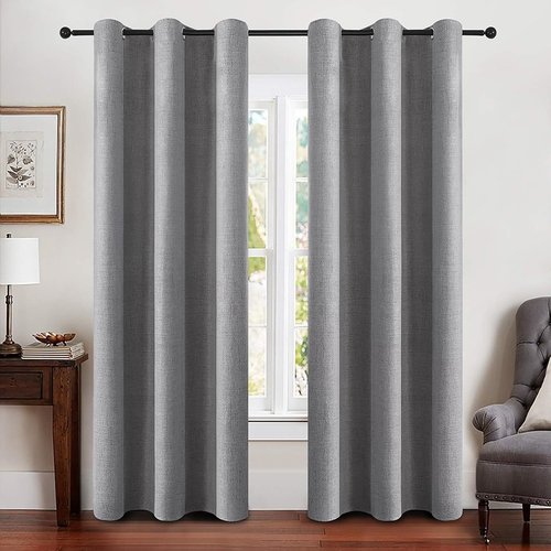 MIULEE Linen Blackout Curtains - 100% Room Darkening Thermal Insulated Grommet Panels | Grey, 42" x 84" (2 PCs)