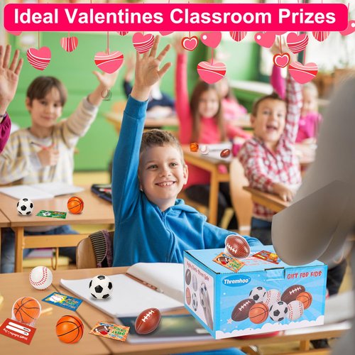 24PCS Sports Stress Balls Valentines Day Cards for Kids School Classroom Boys Girl Toddler Valentine Day Exchange Gifts Card Basketball Football Soccer Valentine’s Party Favors Prize Treat Bag Stuffer