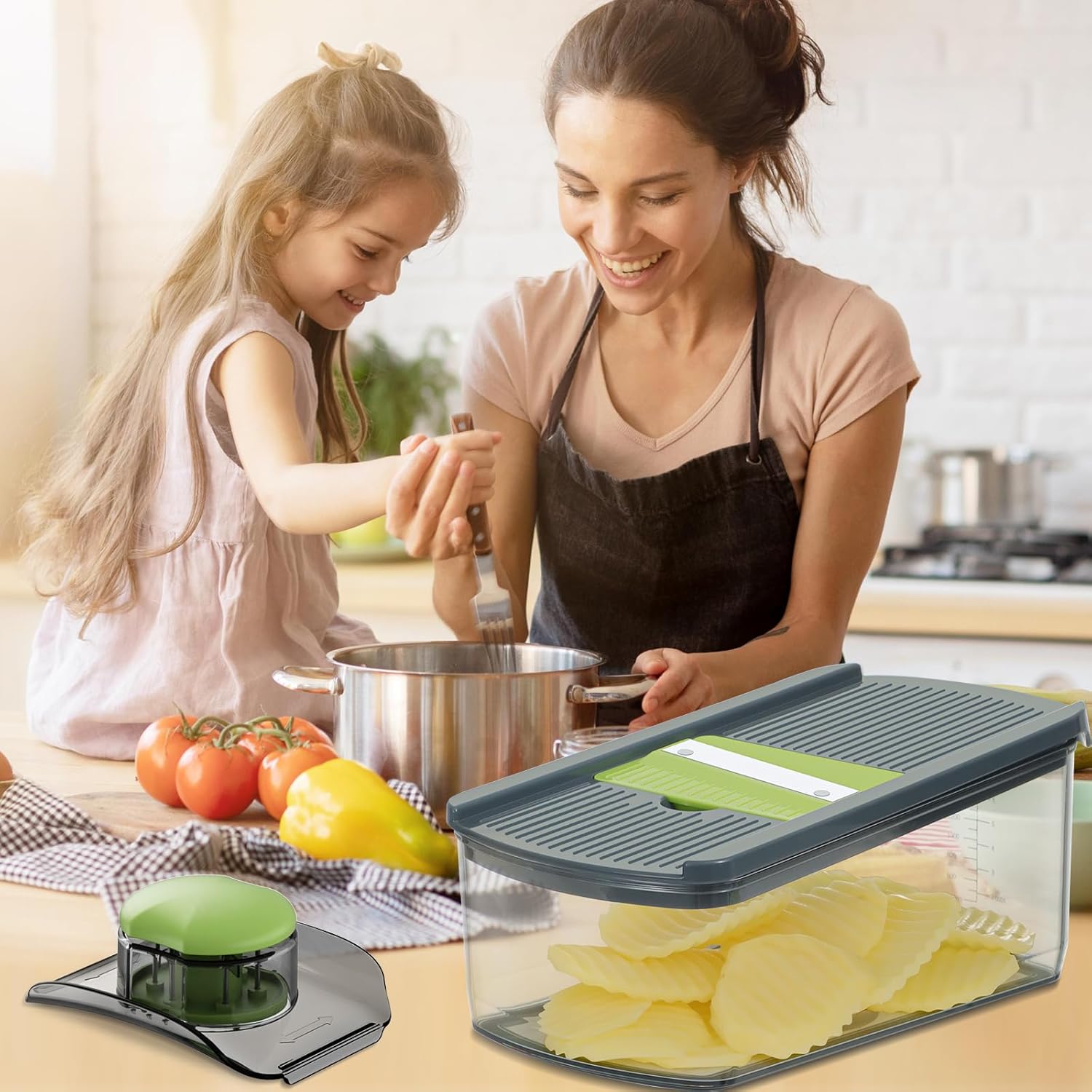 Ourokhome Mandolin Slicer - 6-in-1 Vegetable Shredder with Safety Features | Gray Color, Ideal for Potatoes, Carrots, Zucchini, and Onions