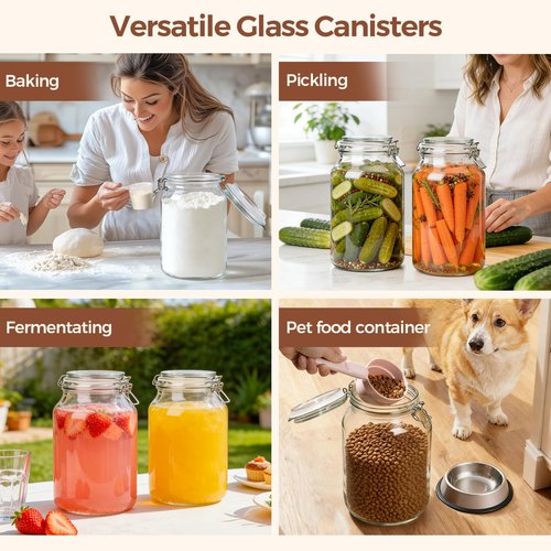 ComSaf 2 Pack 1 Gallon Glass Jars with Lids, Glass Flour Sugar Storage Containers for Pantry & Kitchen Organization, Extra Large Mason Jars with airtight lid, Coms with Labels & Massuring Cups.