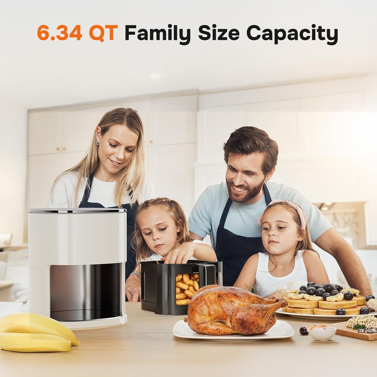 Simple Deluxe Air Fryer - 6.34 QT Digital Air Fryer with Visible Window & 12 Cooking Presets | Beige Finish
