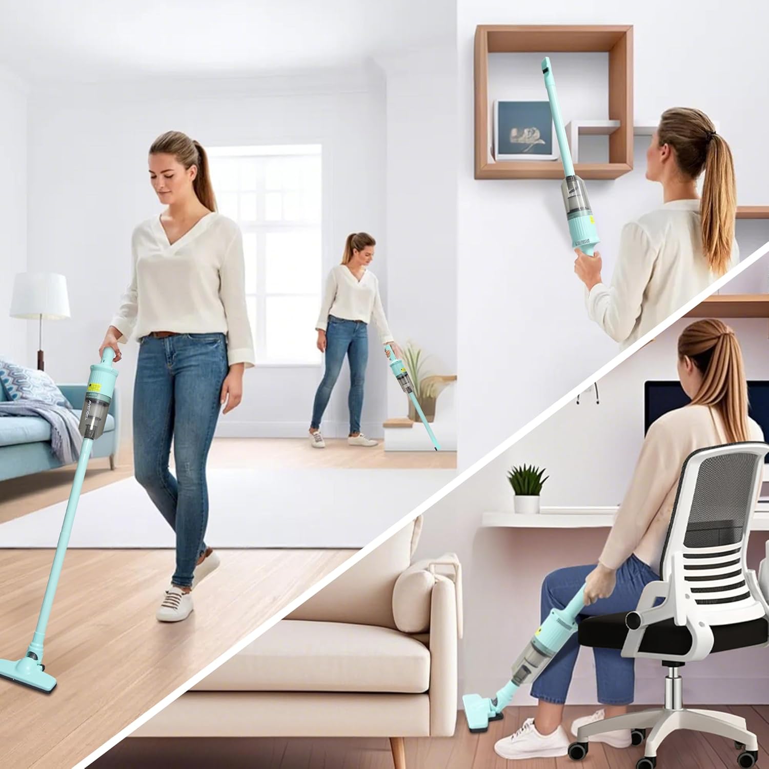 Skiennix 6-in-1 Rechargeable Stick Vacuum Cleaner - Handheld Versatility for All Surfaces | Green