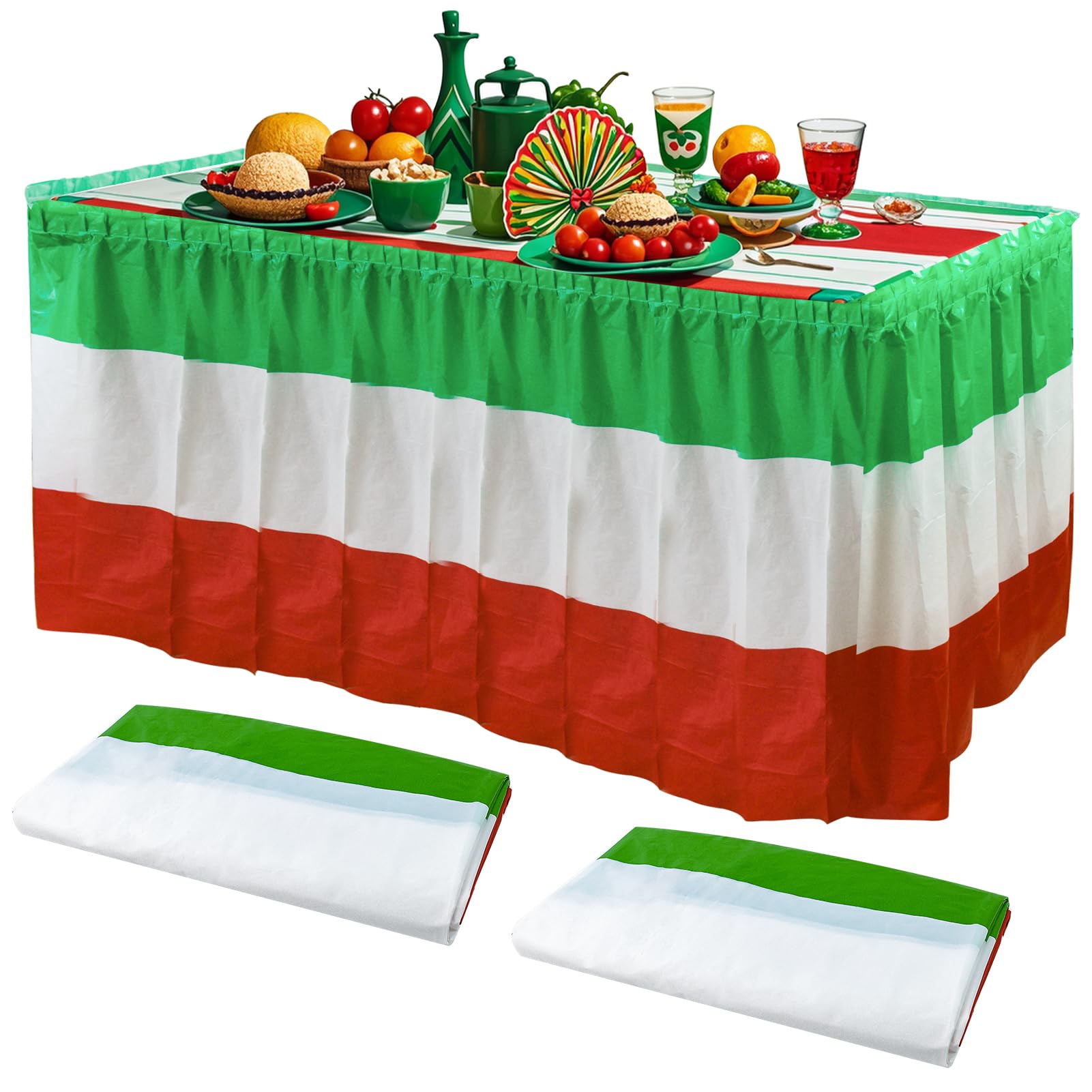 2 Pack Red White Green Table Skirts Italian Table Skirts for Italy Themed Party Supplies Mexican Table Skirting Plastic Disposable Table Skirts for Mexican Independence Day Birthday 2.4 x14 Ft