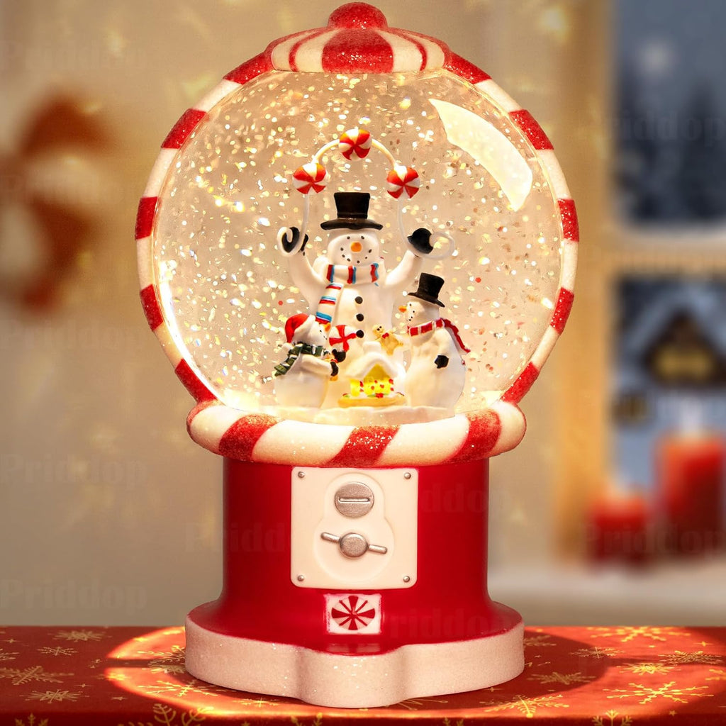 Priddop Snowman Snow Globe | Musical Glitter Christmas Decoration - 7.8 Inch USB/Battery Timer Gift