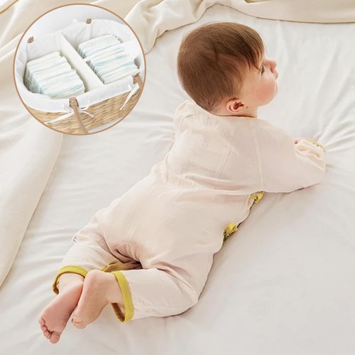 QINGTUHOME Handwoven Wicker Diaper Caddy Organizer, Multi - functional Baby Diaper Bag for Nursery & Home Storage, Detachable Lining, PU Handles, Baby Registry Must Haves (Water hyacinth)