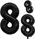 GOER Black Foil Number 8 Balloons - Huge 42" & 32" Birthday Party Decorations (3 Pcs)