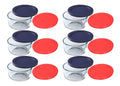 Pyrex (6) 7200 2-Cup Glass Bowls with (6) 7200-PC Blue & (6) Red Food Storage Replacement Lids - Made in USA