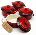 Kook Mini Cocotte Set - 12 oz Individual Casserole Dishes with Lids & Handles | Oven & Microwave Safe, Crimson Ombre, Set of 4