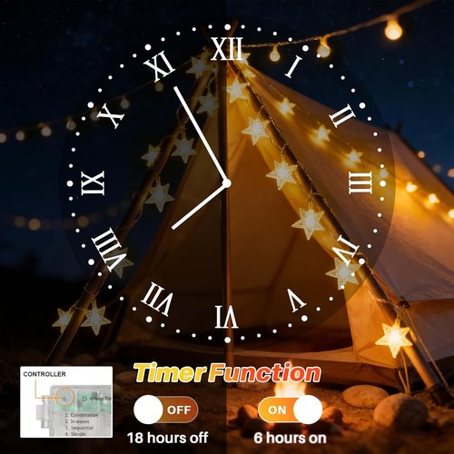 LAMPHOME LED Star String Lights - 16ft Warm White Fairy Lights with Remote & 8 Modes for Decor