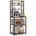 VASAGLE Coffee Bar, 23.6 Inches Baker's Rack for Kitchen with Storage, 6-Tier Kitchen Shelves with 6 Hooks, Microwave Stand, Industrial, Rustic Brown and Ink Black UKKS024B01