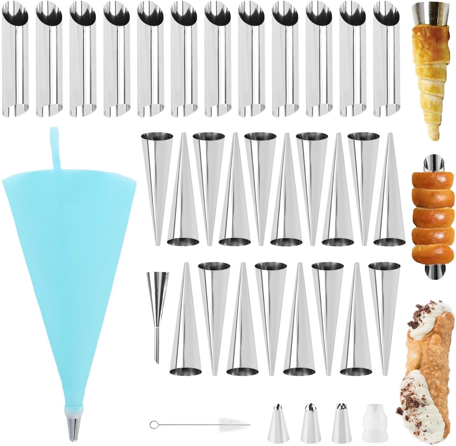 Skiennix 35-Piece Cream Horn Molds - Non-Stick Baking Tubes for Perfect Cannoli | Silver