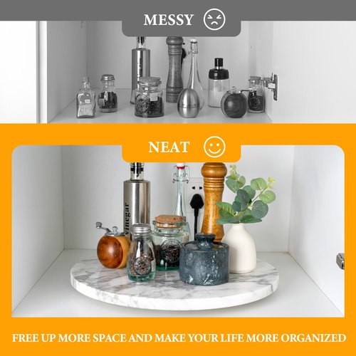 Koville 16'' Marble Lazy Susan Marble Turntable for Kitchen Dinning, Lazy Susans Organizer for Cabinet, Serving Rotation Spinning Tabletop Organizer Swiveling, Spice Rack Storage(Arabescato White)