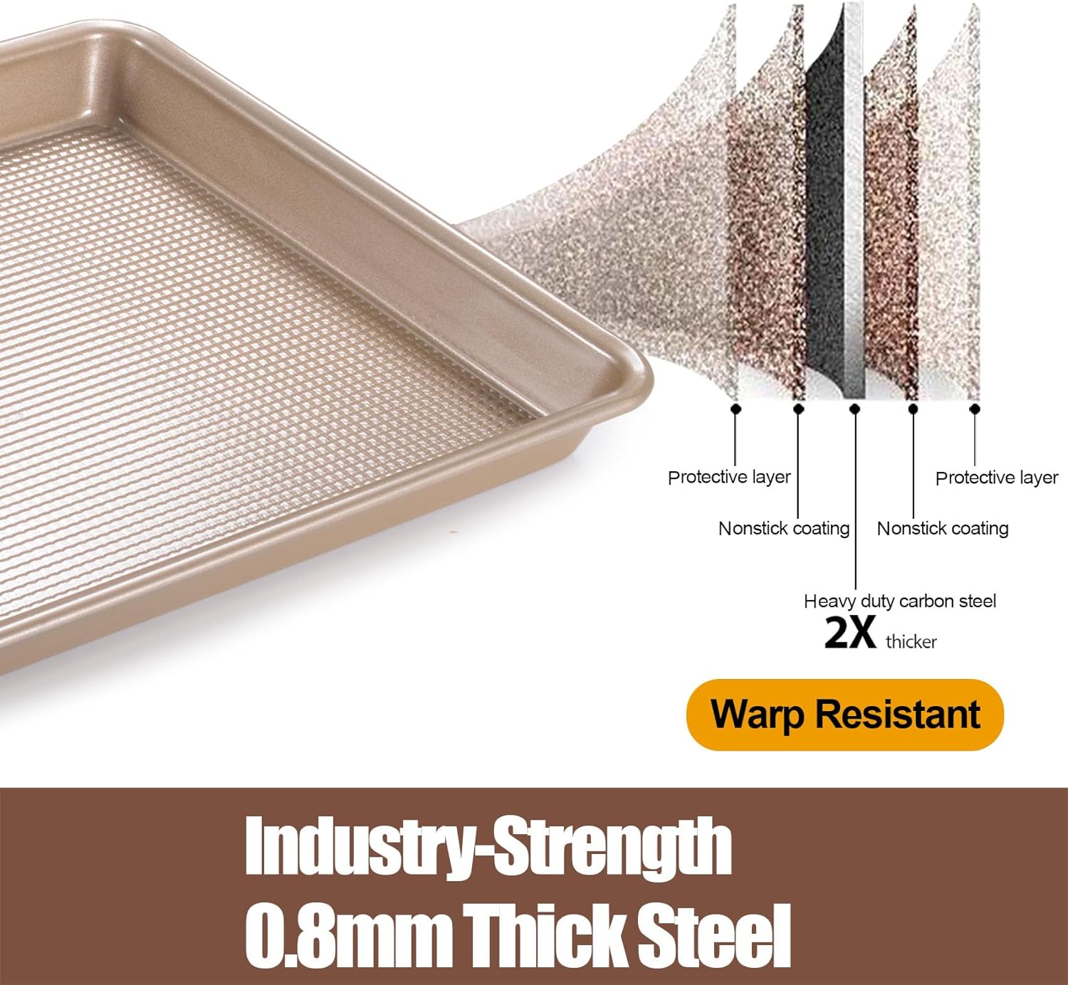 Skiennix Nonstick Cookie Sheets - Heavy Duty 2-Pack Baking Pan Set | Quarter (9x13in) & Jelly Roll (10x15in)