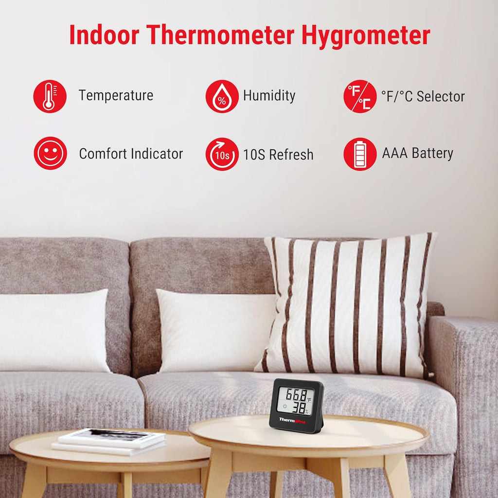 ThermoPro TP157 Hygrometer | Accurate Indoor Thermometer & Humidity Meter for Home & Office - 1 Pack
