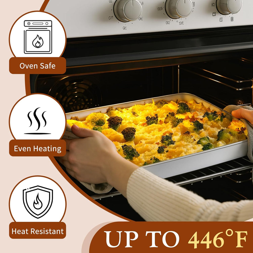 TeamFar Baking Pans Set - Stainless Steel Deep Cookie & Cake Pans | 12.5", 10.5", 9.4" Rectangle Bakeware for Healthy Home Baking