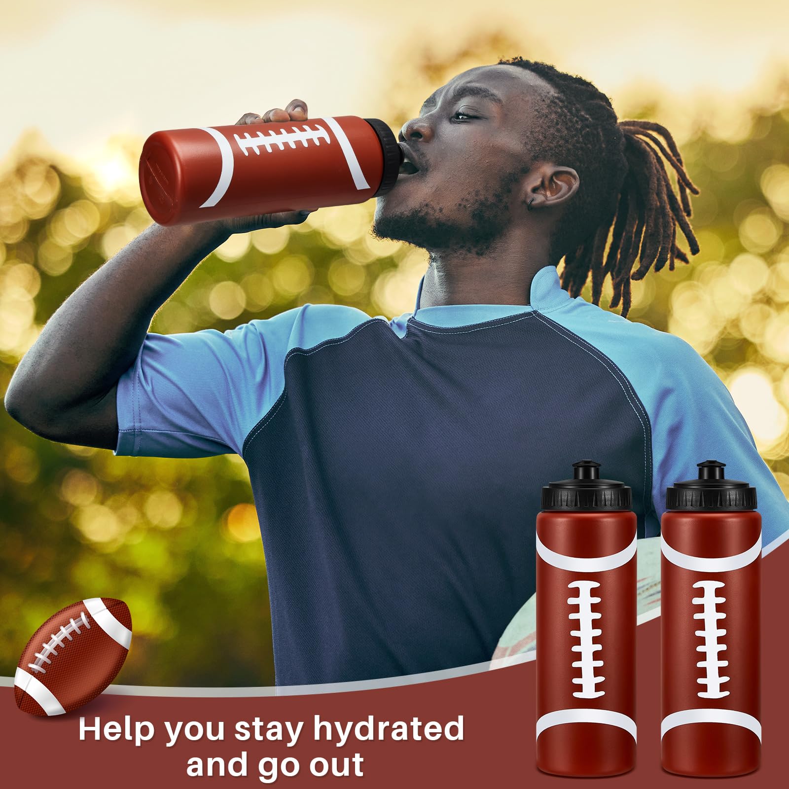 Yaomiao 6 Pcs Football Water Bottle, Football Party Favors Bulk, 20 oz Reusable Bpa-free Squeeze Water Bottles, Stuff for Sports Gifts, Team Gifts, Birthday, Tailgate Parties