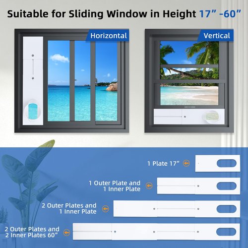 Portable Air Conditioner Window Vent Kit with 5.9" AC Exhaust Hose & Coupler, Adjustable Sliding Window Kit 59 Inch Length Hose for Ducting Universal AC Seal Panel for Horizontal&Vertical Window