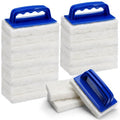 Maxdot 18 Pcs Handled Bath Scrubber Set, 15 Bathroom Scouring Pad 3 Bathtub Scrubber with Handle Non Scratch Soap Scum Remover for Cleaning Sink Shower Tile Swimming Pool Step Corner(Blue and White)