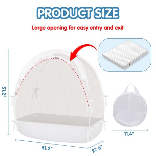 Crib Tent - Crib Net to Keep Baby in, Stop Baby from Climbing Out of Crib, Pop Up Baby Crib Tent with Double Zip Strong Rods and Breathable Net Clear Visibility Easy to Install (White, Large)